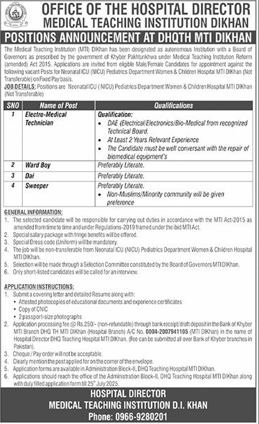 Jobs in Medical Teaching Institution D I Khan-1